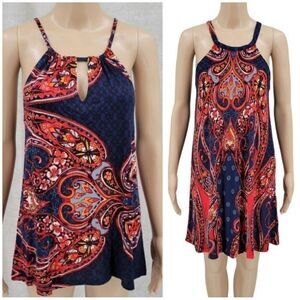 LASCANA Navy and Red Paisley Tank Top and Matching Dress Women's Size 8/10